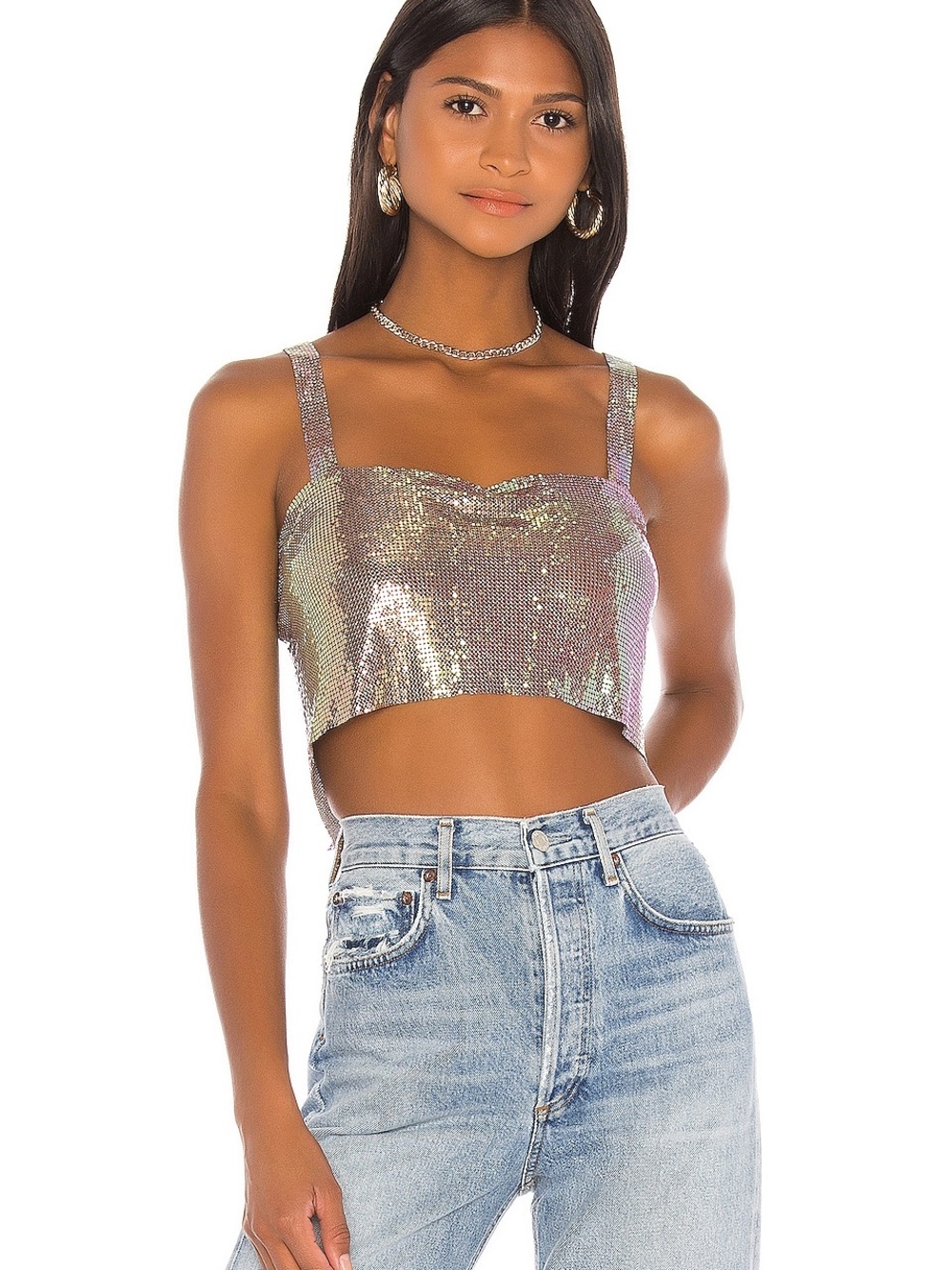 Superdown Revolve Iridescent Shana Chain Multicolored Crop Top - OS